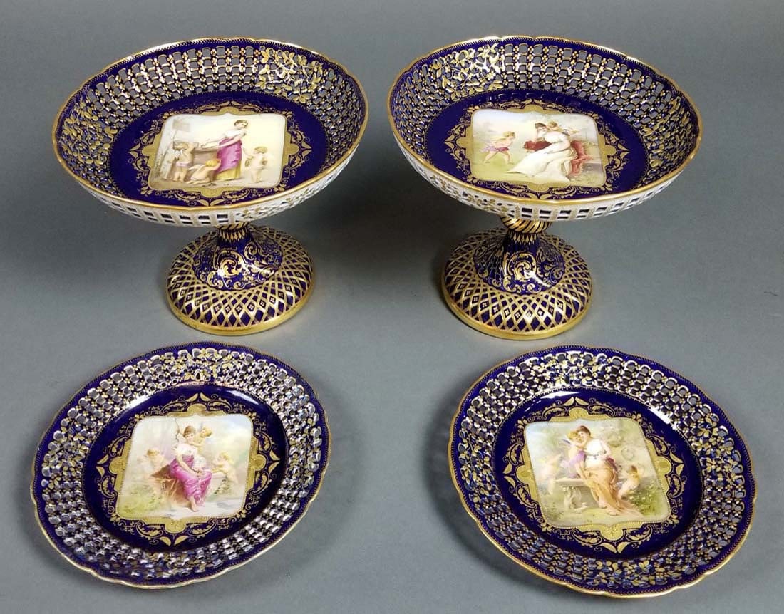 Set of Late 19th C. Royal Vienna Reticulated Tazzas and (1 of 10)