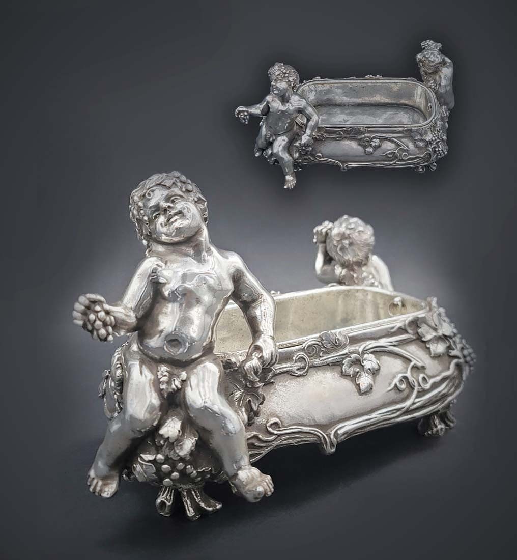 19th C. Art Nova Figural Silver Plated Bronze Centerpiece: 19th C. Art Nova Figural Silver Plated Bronze Center Piece Signed By Jonchery. H 7.5: x L 12" x W 8"