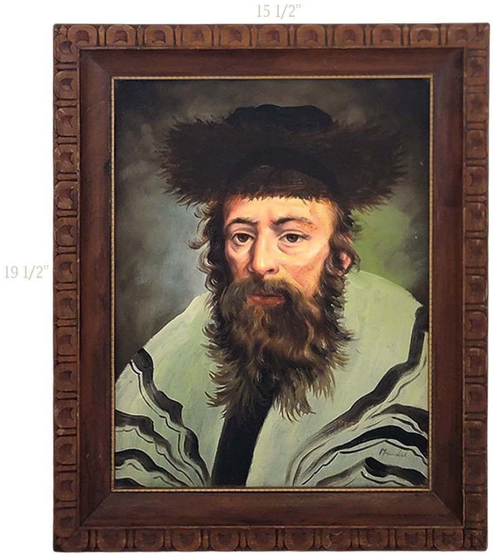 Signed Oil On Canvas Judica Painting Of Rabbi Wearing Shtreimel Fur Hat (1 of 5)