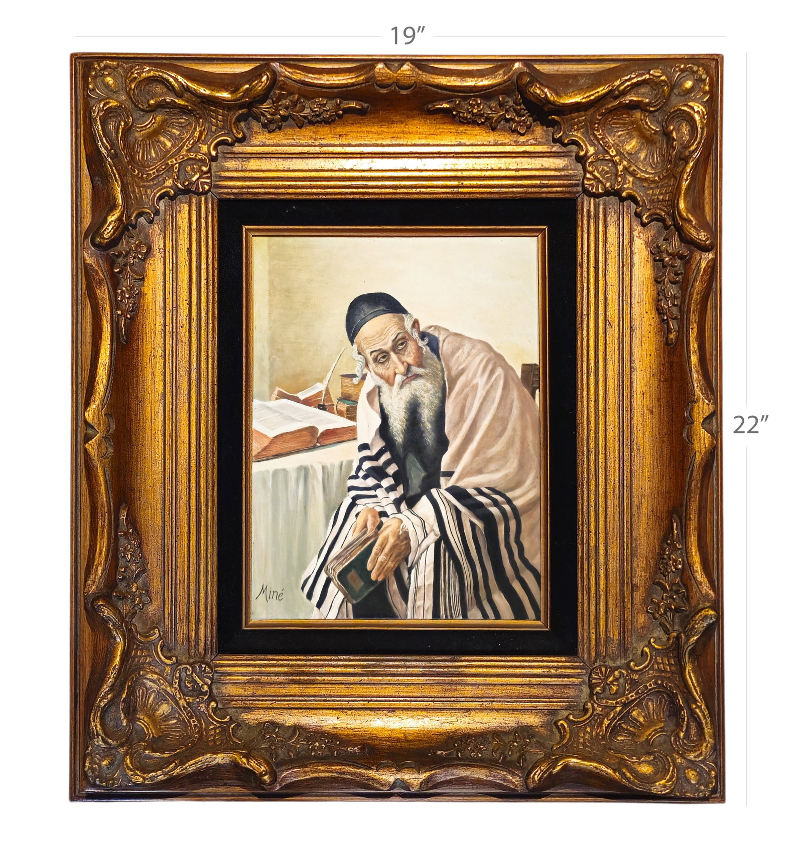 Judaica Religious Portrait Oil On Canvas Painting (France,Austria,1905-?) C. Mine, Signed (1 of 3)