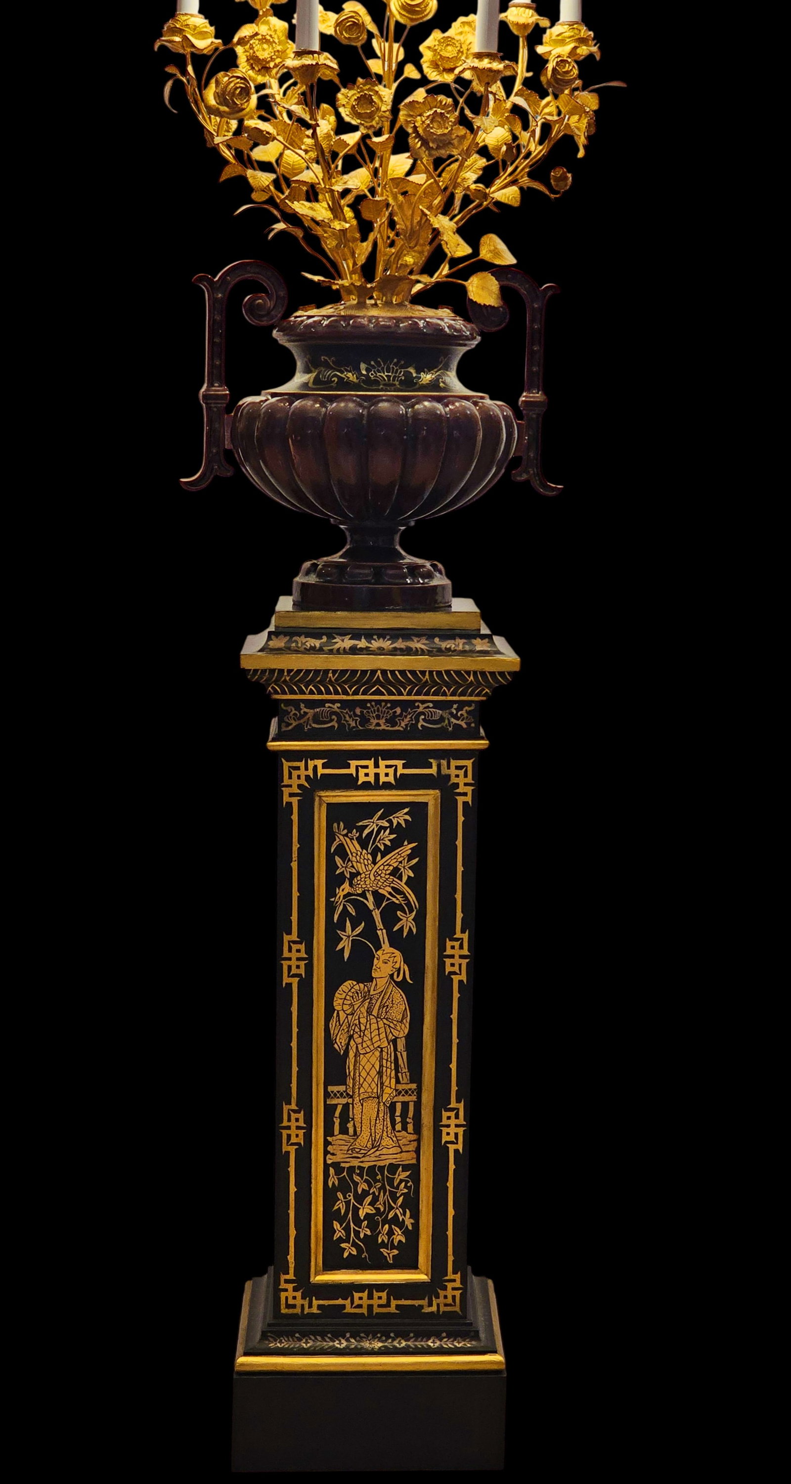 Pair Of Late 19th C. French Enameled Gilt Bronze Candelabra Painted Pedestals For Chinese Market - 2