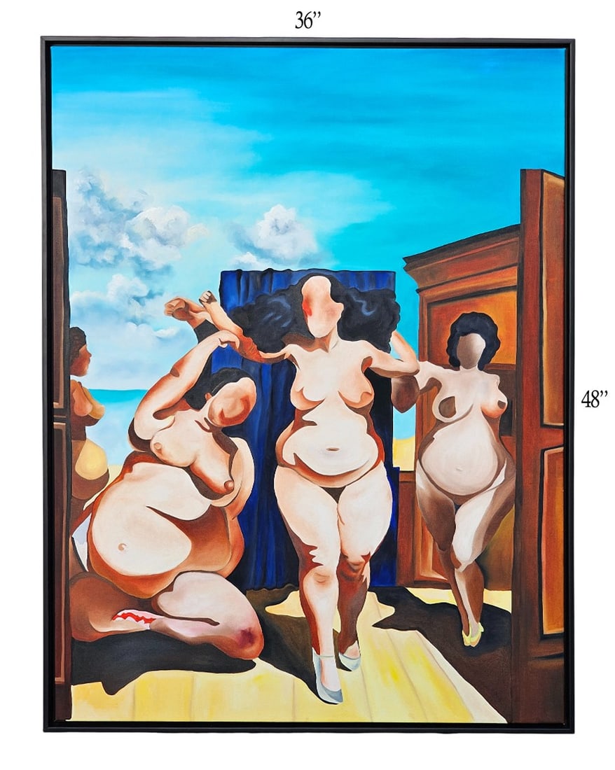 Unveiled Strength' Oil On Canvas Painting: 'Unveiled Strength' Oil On Canvas Painting. 36" x 48" Signed by Ellie Shafiei (Iranian- American. b 1987). MFA Candidate, New York Academy of Art, Class of 2026. Ellie Shafiei is a multimedia artist, 