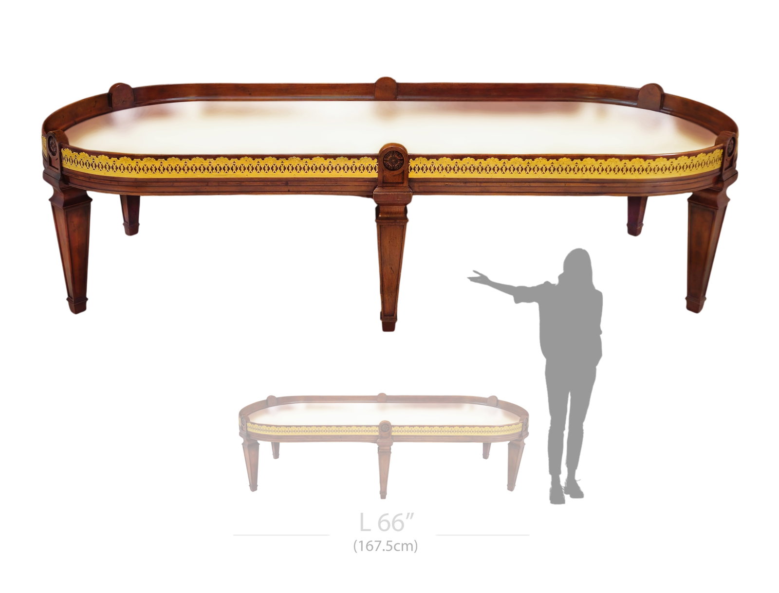 Large French Empire Style Bronze Mounted, Mirror Top Coffee Table (1 of 1)