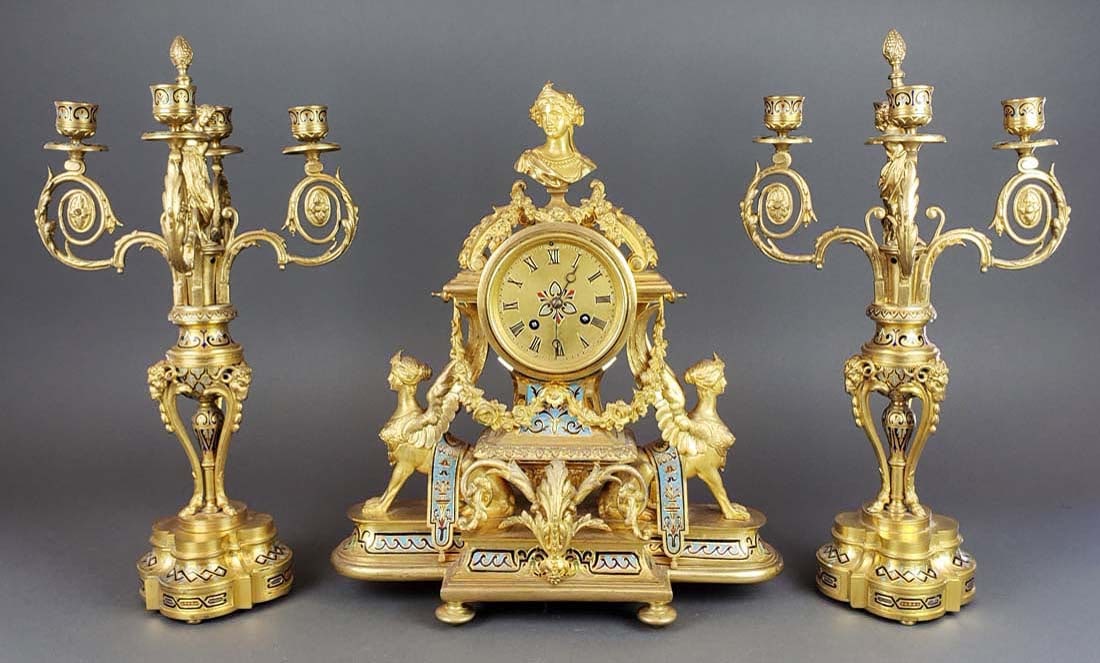 19th C. French Champleve Enamel & Bronze Figural
