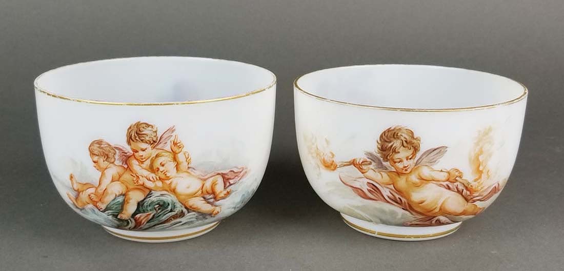 Pair of 19th C. Baccarat Opaline Bowls: Pair of 19th C. Baccarat Opaline Bowls. They measure H: 3" W: 4 1/2"