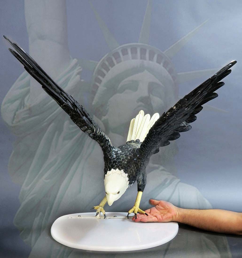 Magnificent Monumental Spinach Jade Eagle: Magnificent Monumental Spinach Jade Eagle. Measures H: 23" 22" x 28"