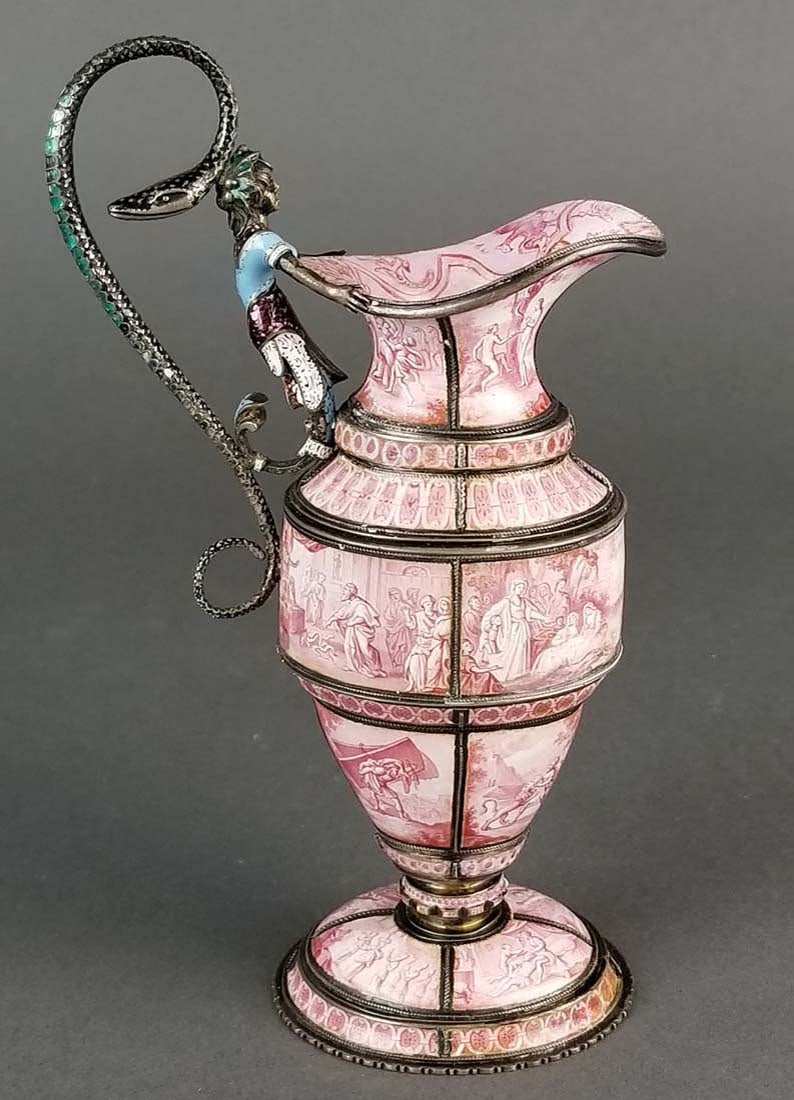 Large Austrian Viennese Enamel on Silver Vase (1 of 7)