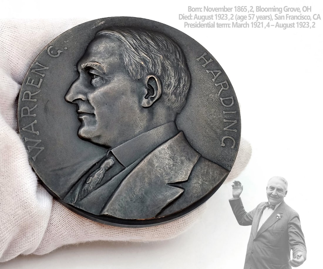 Warren G. Harding Presentation Medal: Warren G. Harding Presentation Medal - 1921. The 29th president of the United States. (225g) D 3"