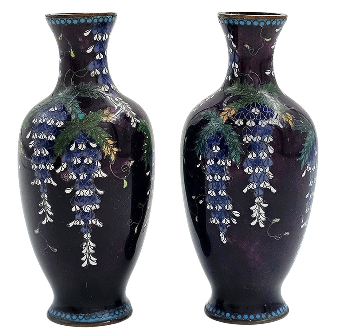 Pair Of 19th C. Meiji Period Japanese Cloisonne Vase: Pair Of 19th C. Meiji Period Japanese Cloisonne Vase. H 3" x W 1 1/2"
