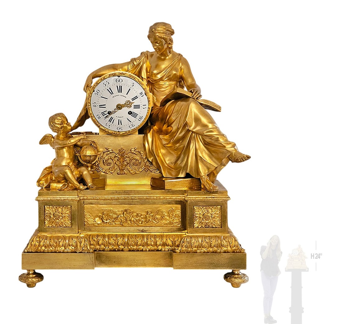 Large 19th C. French Empire Gilt Bronze Figural Clock Signed By Julien Leroy (1 of 11)