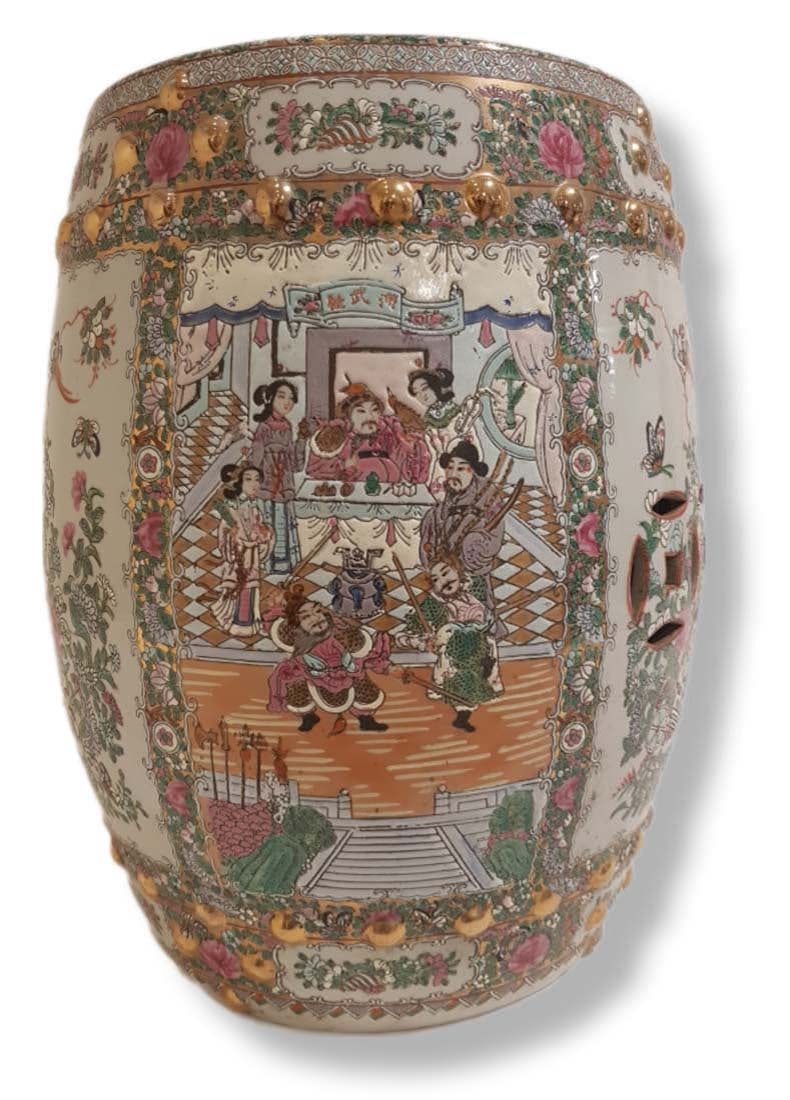 Large Chinese Porcelain Stool: Large Chinese Porcelain Stool. H 18 1/4" x W 12"