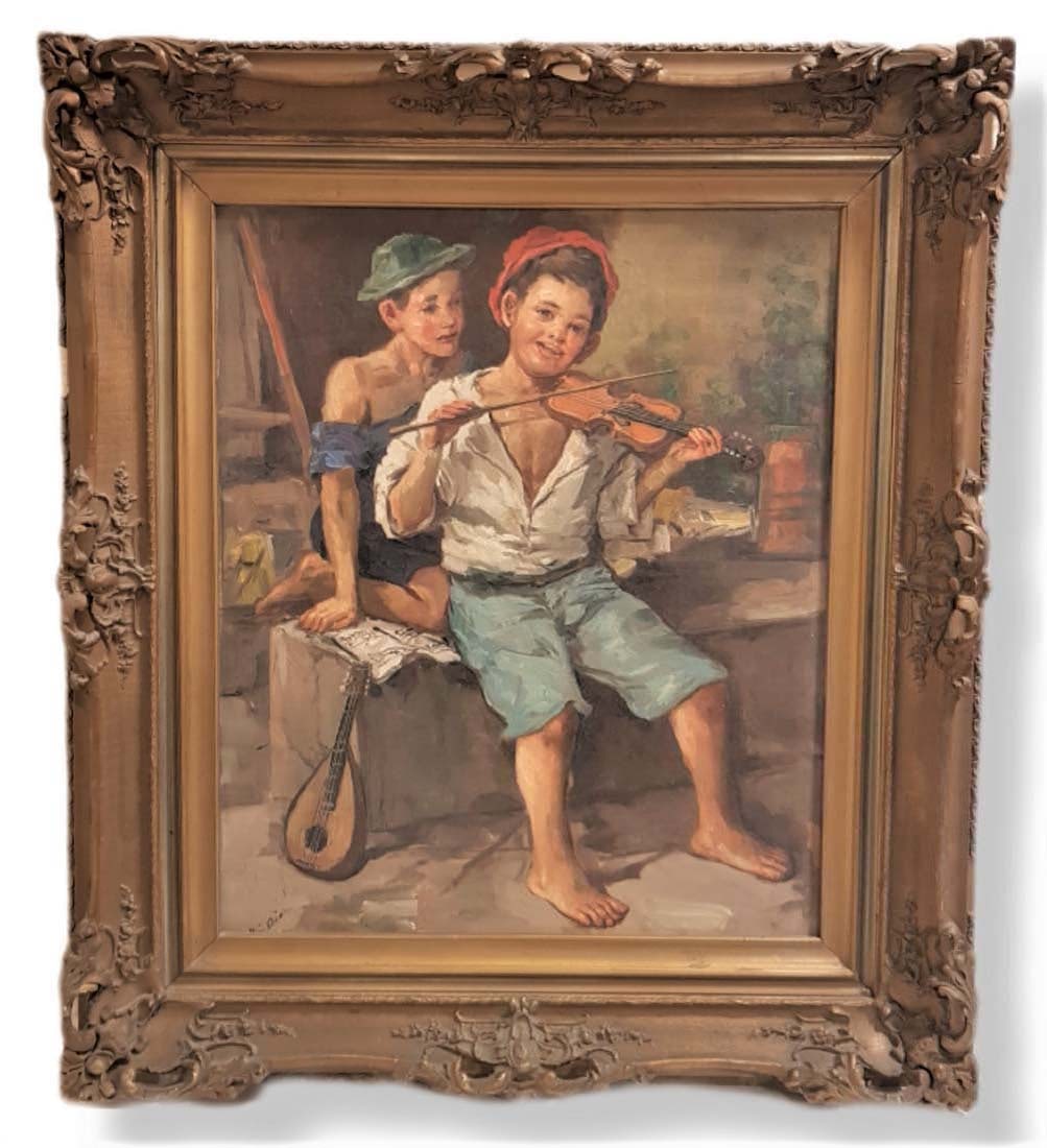Signed Impressionist Oil On Painting Child Playing Violin: Signed Impressionist Oil On Painting Child Playing Violin. 29" x 33"