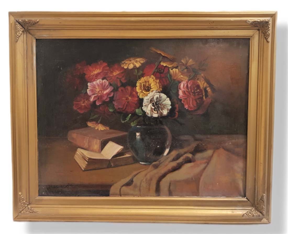 Oil On Canvas ' Still Life ' Painting ' Book Arts ' Signed by Dadashi: About artist; Toronto based third generation artist, conservation expert and a contributing member of the Canadian Art Society since 1987. Born in Tehran, Iran. B.A. Fine Arts (Hons), University of