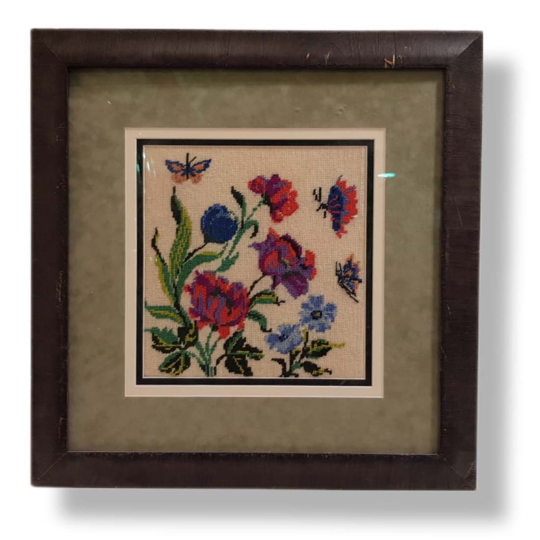 Framed Handmade Goblen Painting: Framed Handmade Goblen Painting. 23" x 22 1/4"