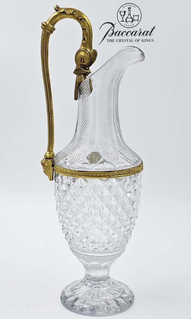 19th C. French Empire Style Figural Bronze Mounted Baccarat Crystal Carafe: 19th C. French Empire Style Figural Bronze Mounted Baccarat Crystal Carafe. H 13 1/4" x W 4" x L 5"