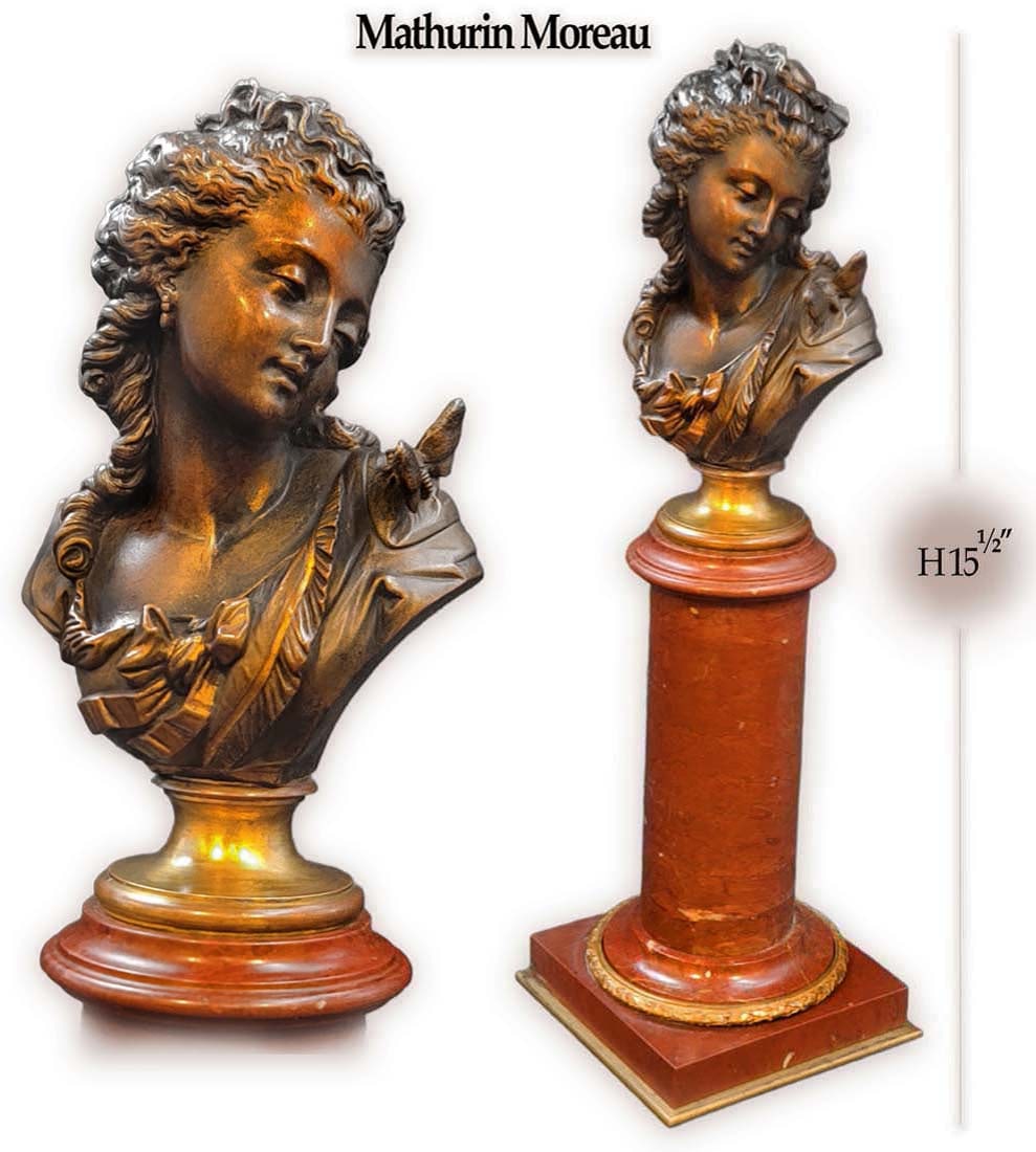 Math Moreau ( 1822-1912 ) Bronze Sculpture: Mathurin Moreau was a French sculptor in the academic style. He studied He was born on November 18, 1822, Dijon, France & died on February 14, 1912, Paris, France. H 15.5"