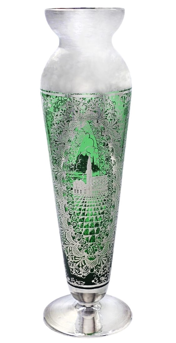 Murano Vase With Silver Overly, Circa 1948: Murano Vase With Silver Overly, Circa 1948. H 11" x W 3"