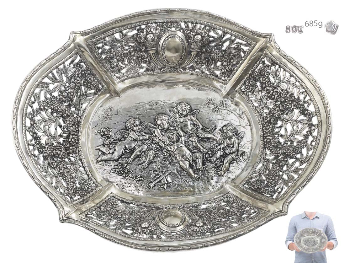 19th C. German .800 Silver(685g) Fruit Bowl / Basket (1 of 5)