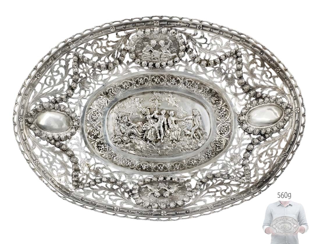 19th C. German .800 Silver(560g) Basket / Centerpiece, Crown Hallmark (1 of 6)