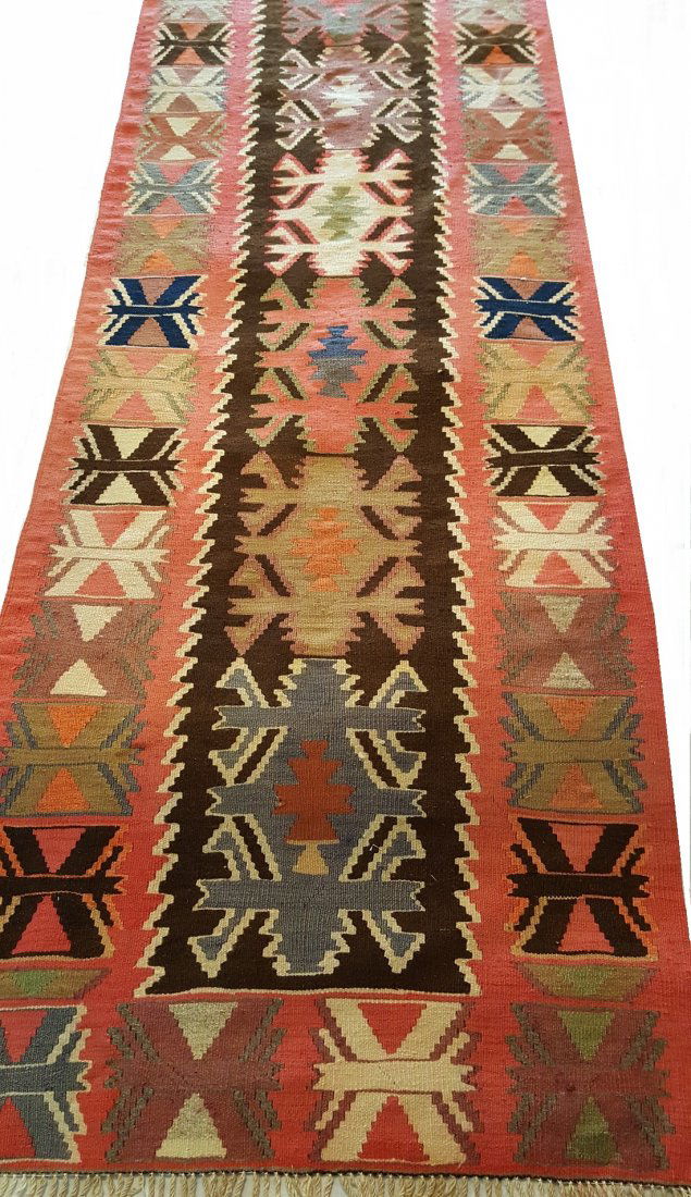 Avar runner kilim rug: Caucasian Avar runner kilim rug, around 1960 years, 310 X 101 cm - wool on wool, plant-based dyes. The rug is with original color. The rug has been cleaned and it is completely clean. Article nr: 096