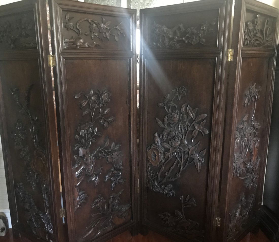 Great Carved Chinese Qing Dynasty ZiTan Wood Screen (1 of 6)