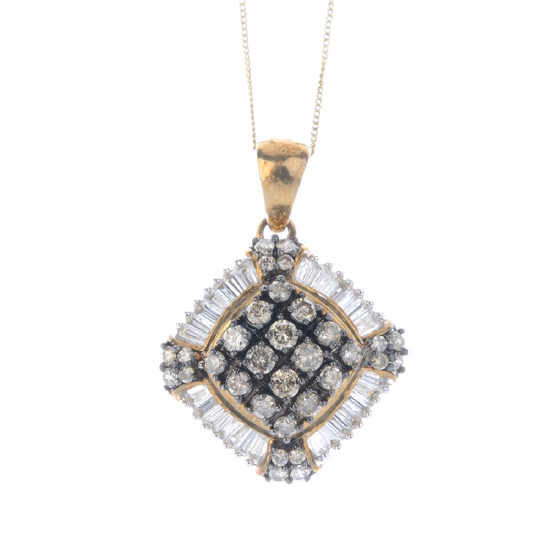 A 9ct gold diamond pendant. The brilliant-cut diamond (1 of 3)