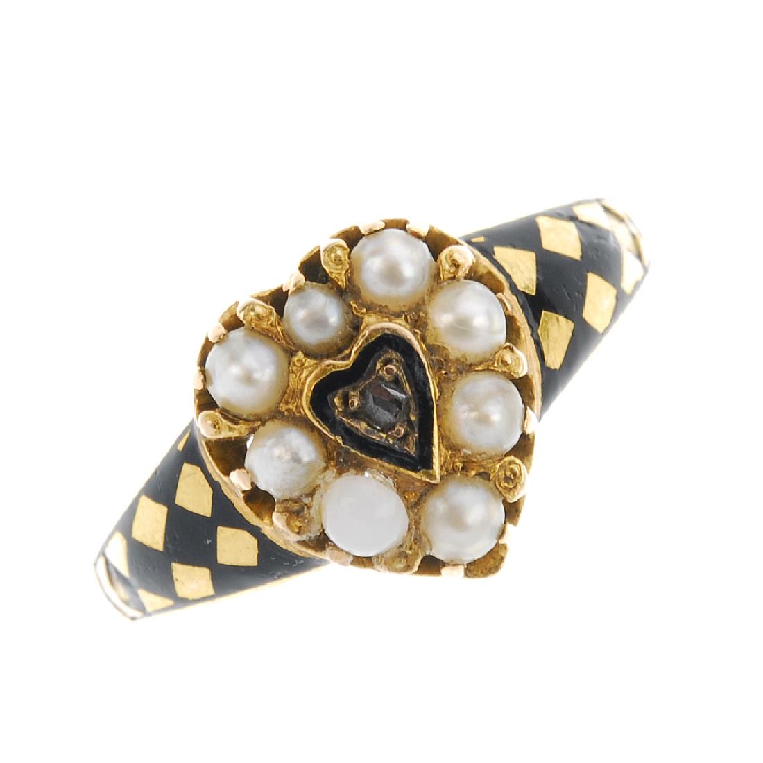 A late Victorian 15ct gold split pearl, diamond and (1 of 3)