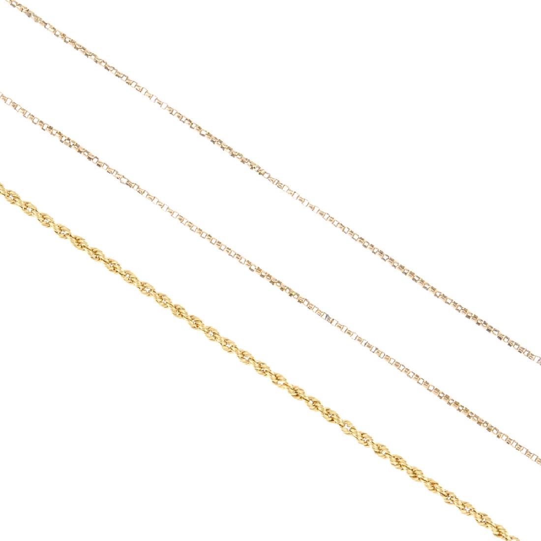 Three chains. The first a long-length box-link chain, (1 of 3)