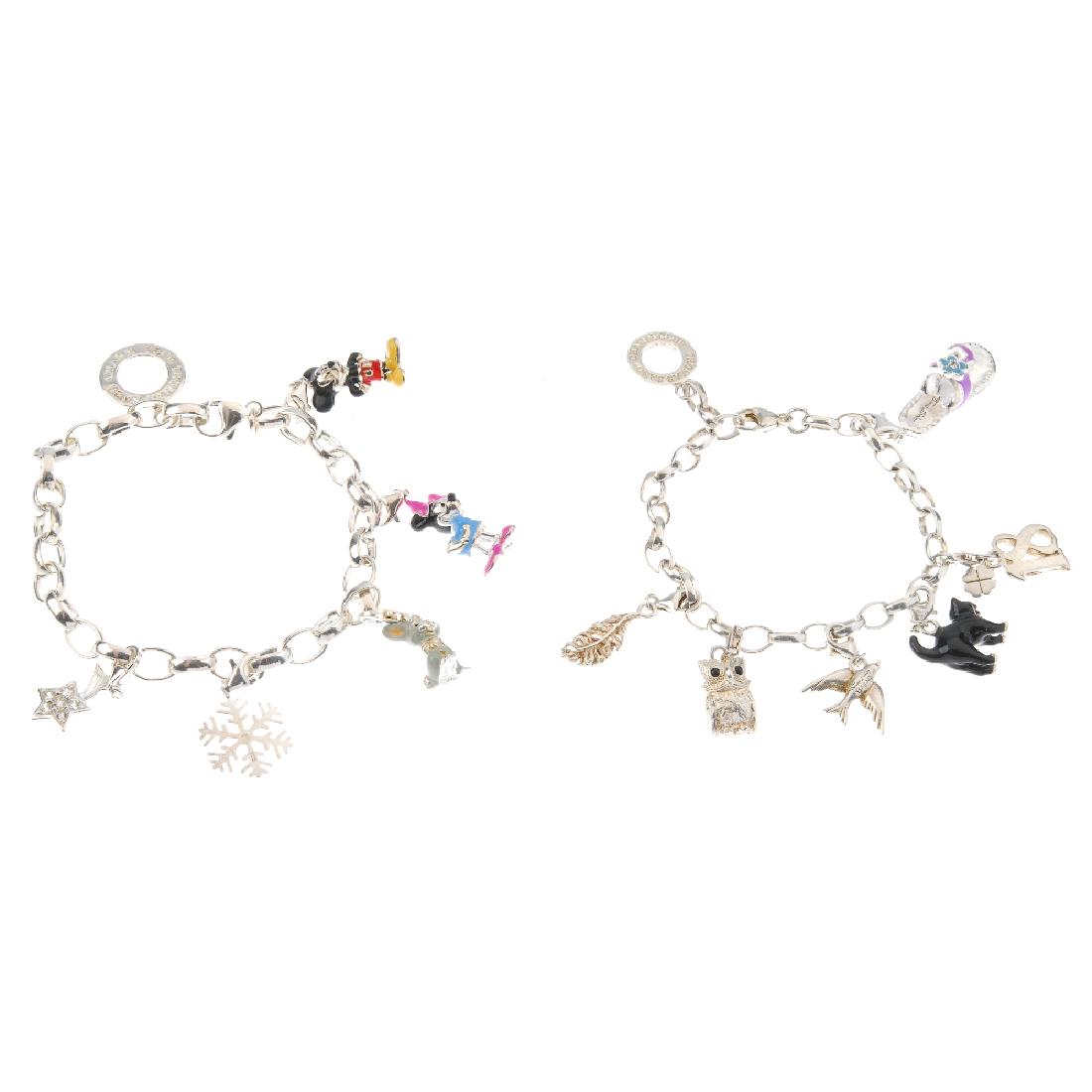 THOMAS SABO - two charm bracelets. Both designed as: THOMAS SABO - two charm bracelets. Both designed as belcher-link bracelets suspending a total of eleven charms, to include three Disney enamel charms depicting Mickey Mouse, Minnie Mouse and a bunny r