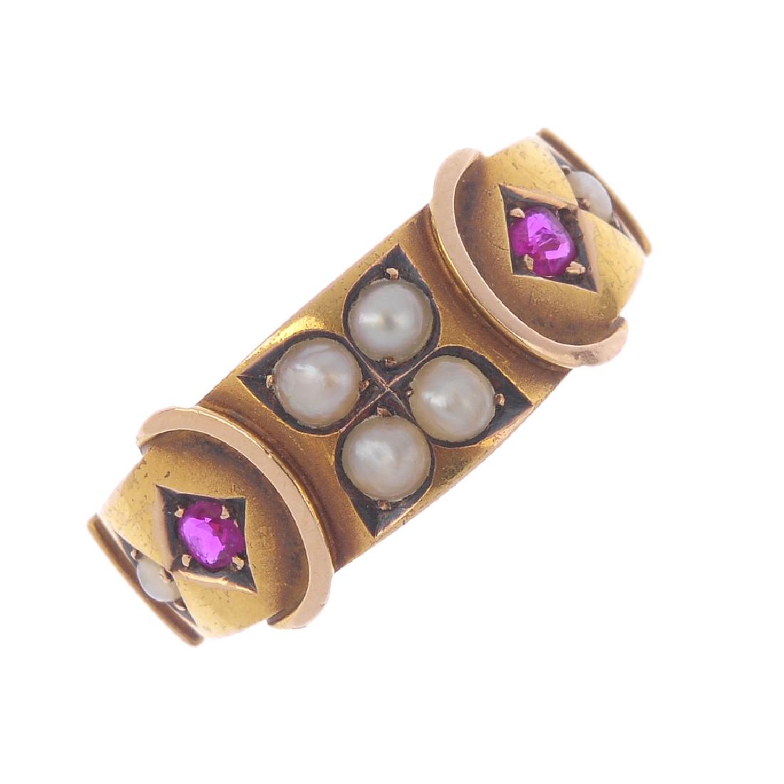 A late Victorian 15ct gold gem-set ring. Designed as a (1 of 3)