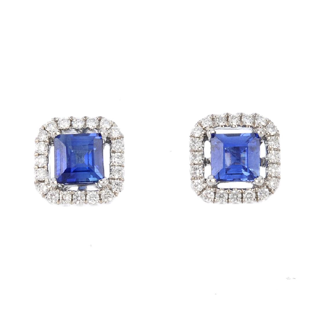 A pair of sapphire and diamond earrings. Each designed (1 of 2)