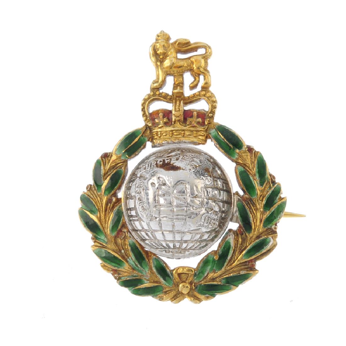 A 9ct gold and enamel Royal Marines brooch. Of (1 of 2)
