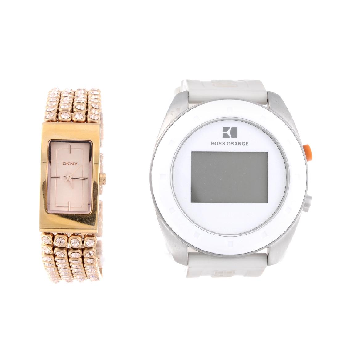 A bag of assorted watches, to include examples by Boss: A bag of assorted watches, to include examples by Boss and DKNY. All recommended for spares or repair purposes only. Approximately 100.