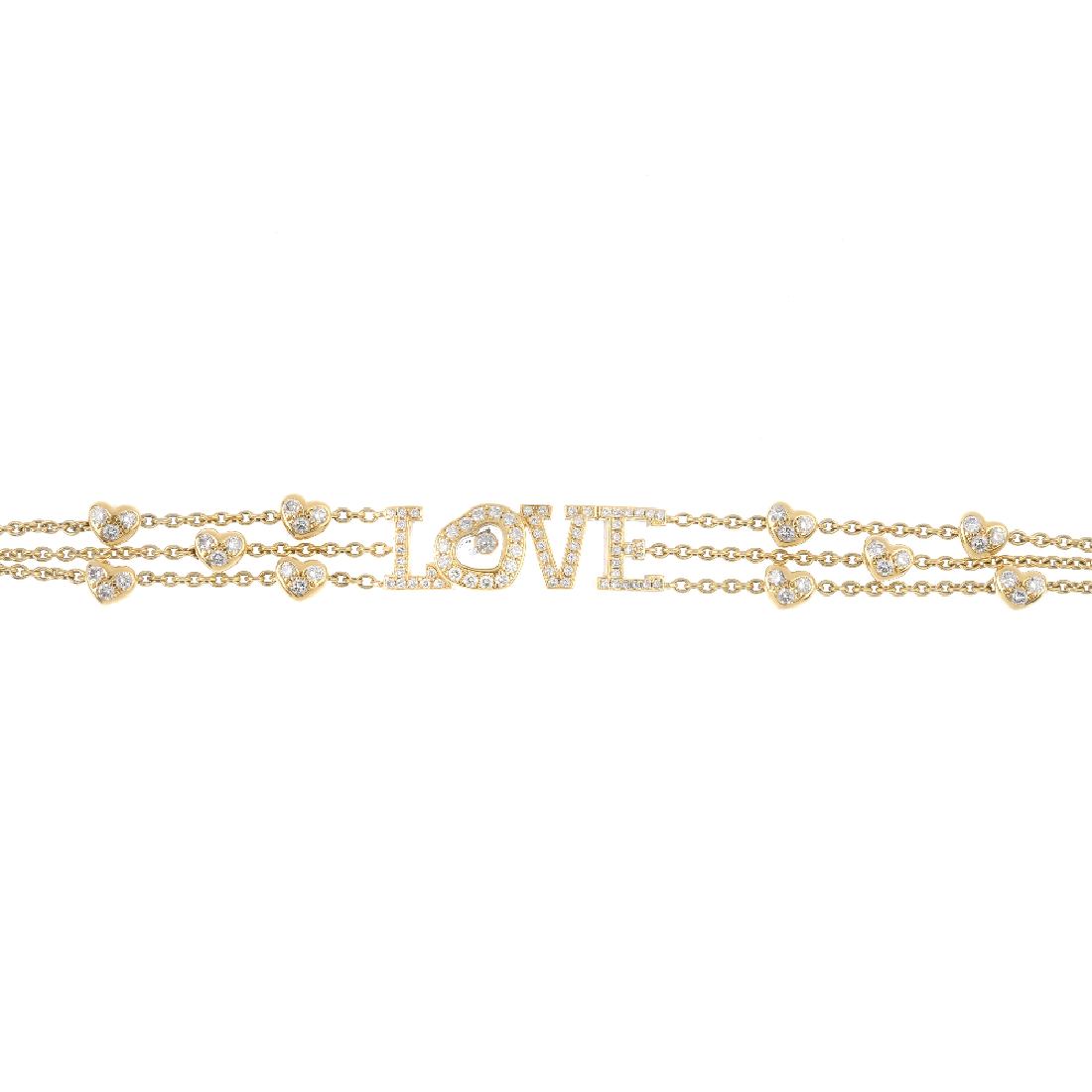 CHOPARD - a 'Happy Diamonds' bracelet. The: CHOPARD - a 'Happy Diamonds' bracelet. The brilliant-cut diamond 'love' script, with free moving similarly-cut diamond collet heart highlight, to the pave-set diamond hearts highlight trace-link chain