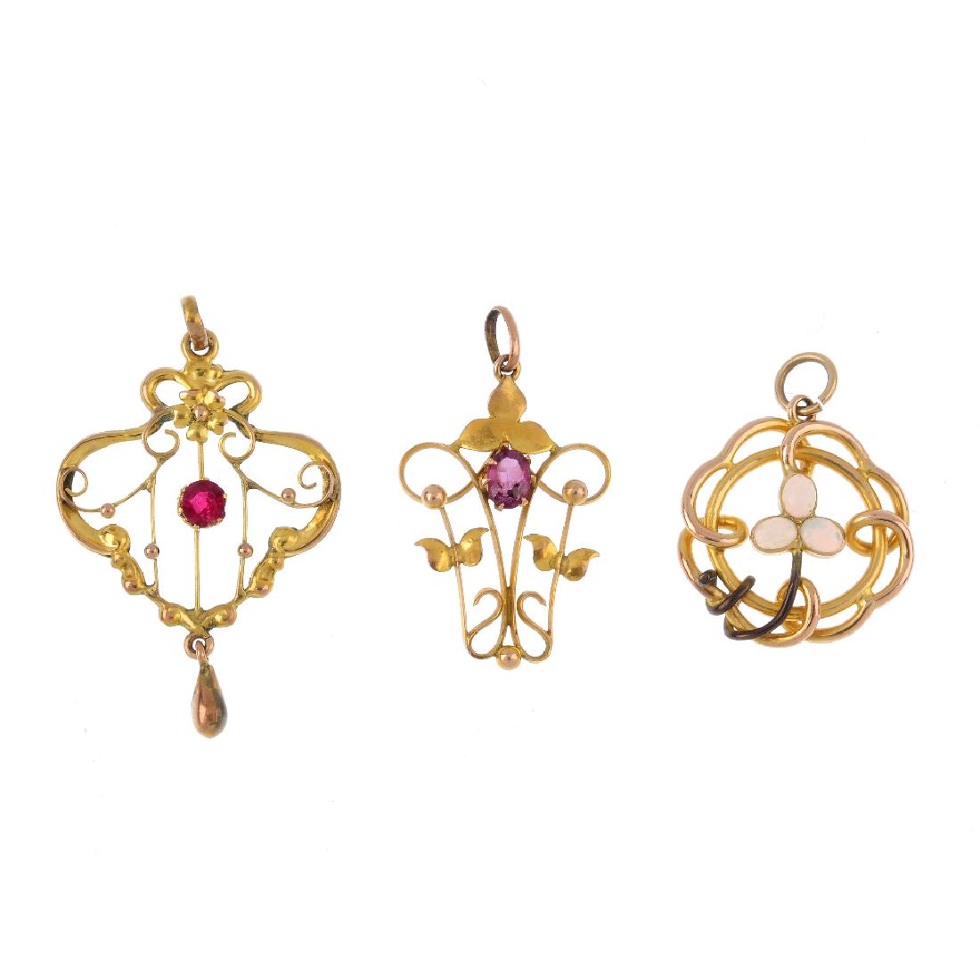 Five Edwardian and later paste and gem-set pendants. To (1 of 3)