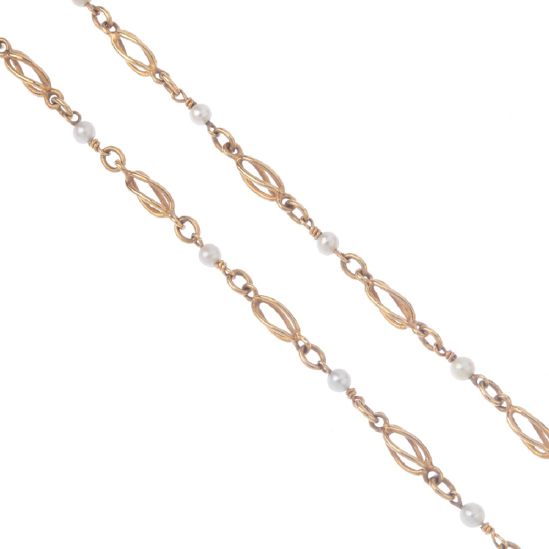 A 9ct gold cultured pearl necklace. Designed as a (1 of 2)