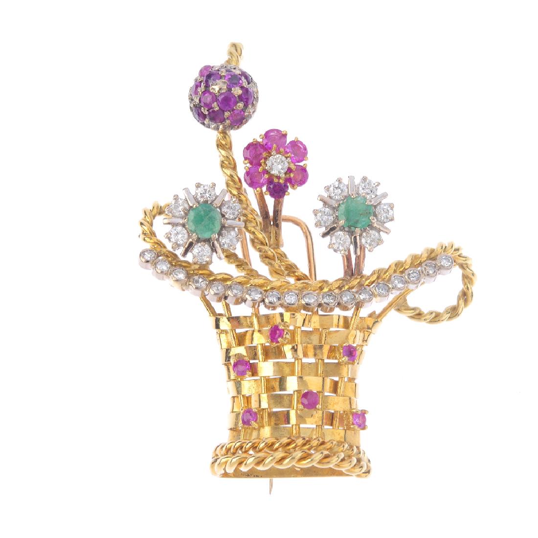 A diamond and gem-set brooch. Designed as a woven (1 of 2)