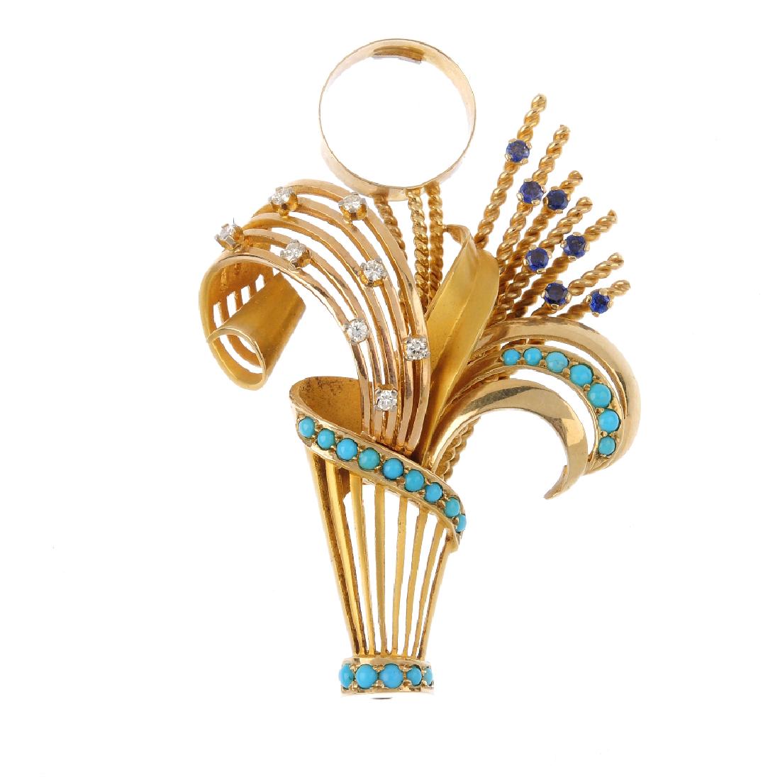 A turquoise, diamond and sapphire spray jewellery (1 of 2)