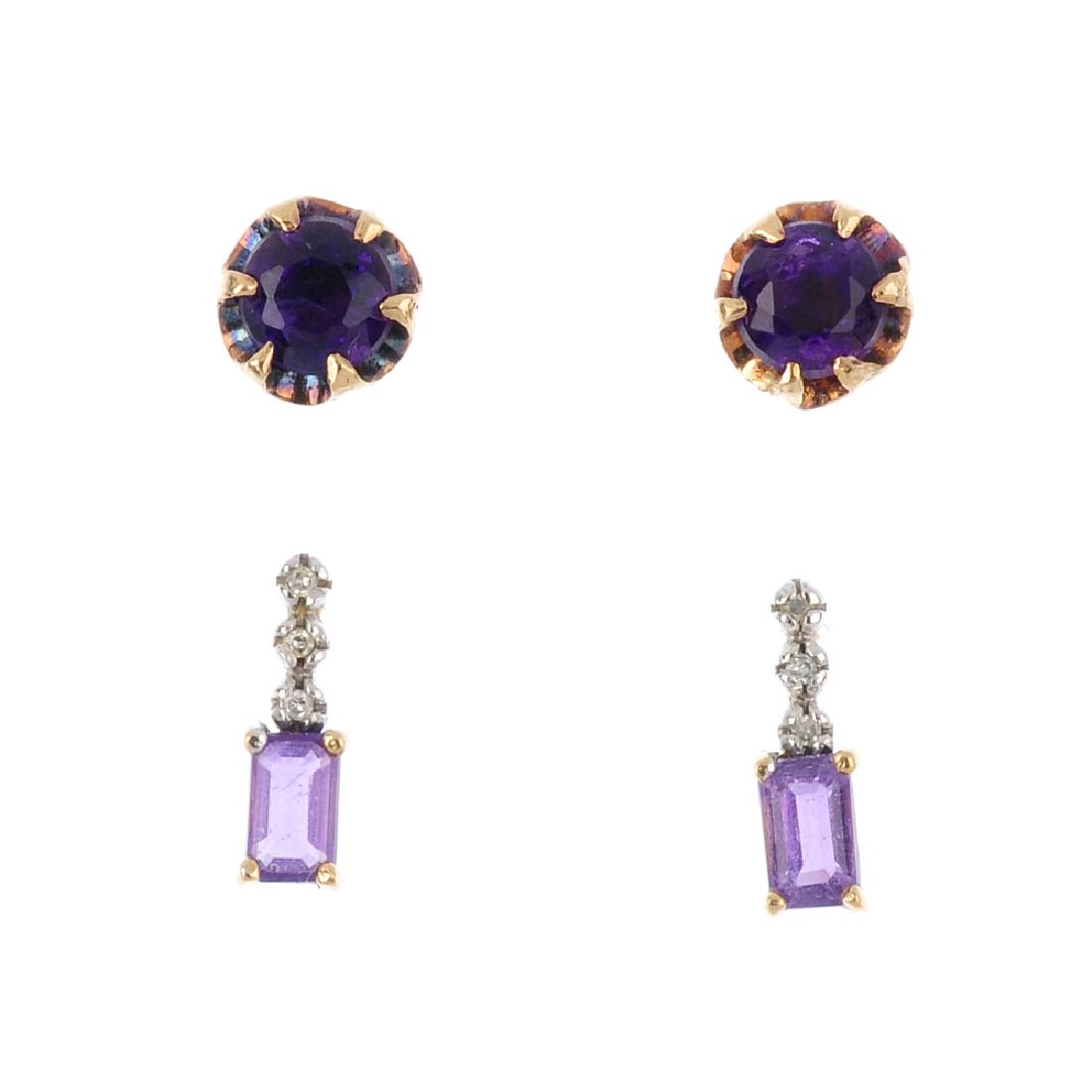 Three items of amethyst jewellery. To include a 9ct (1 of 3)