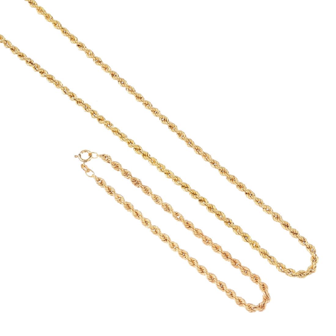A 9ct gold necklace and a bracelet. The necklace (1 of 2)