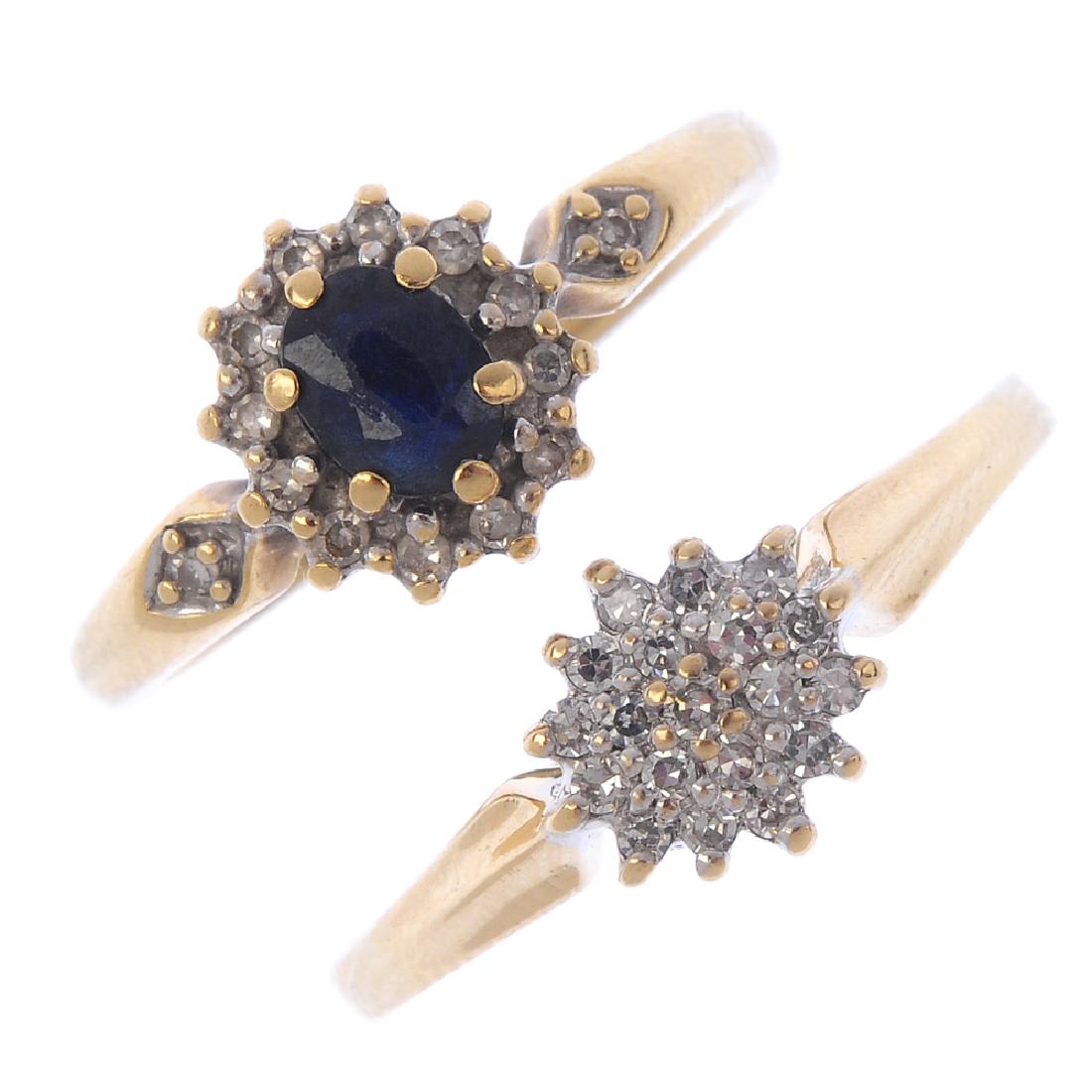 Four 9ct gold diamond and gem-set rings. To include a (1 of 3)