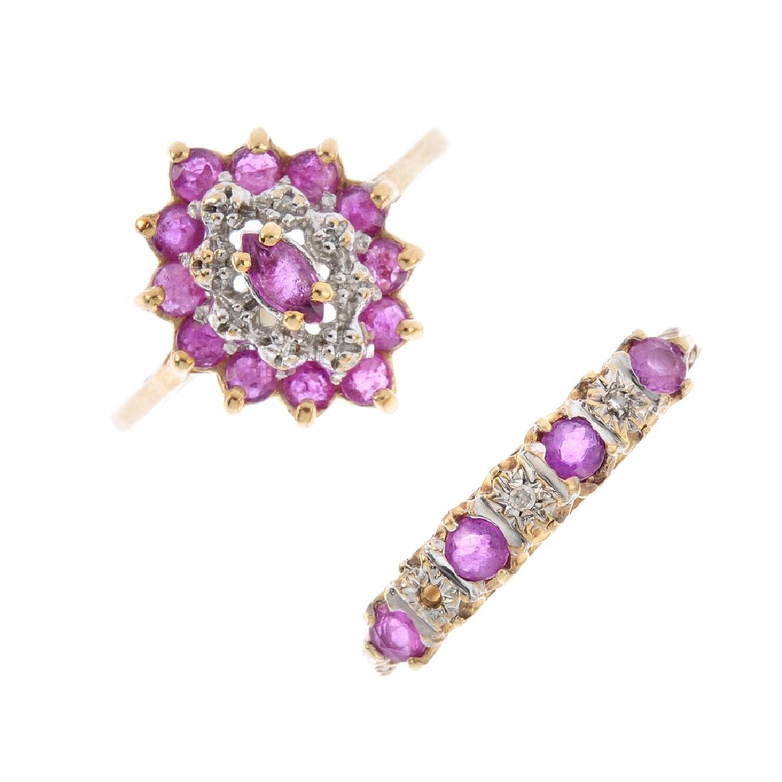 Four 9ct gold diamond and gem-set rings. To include a (1 of 3)