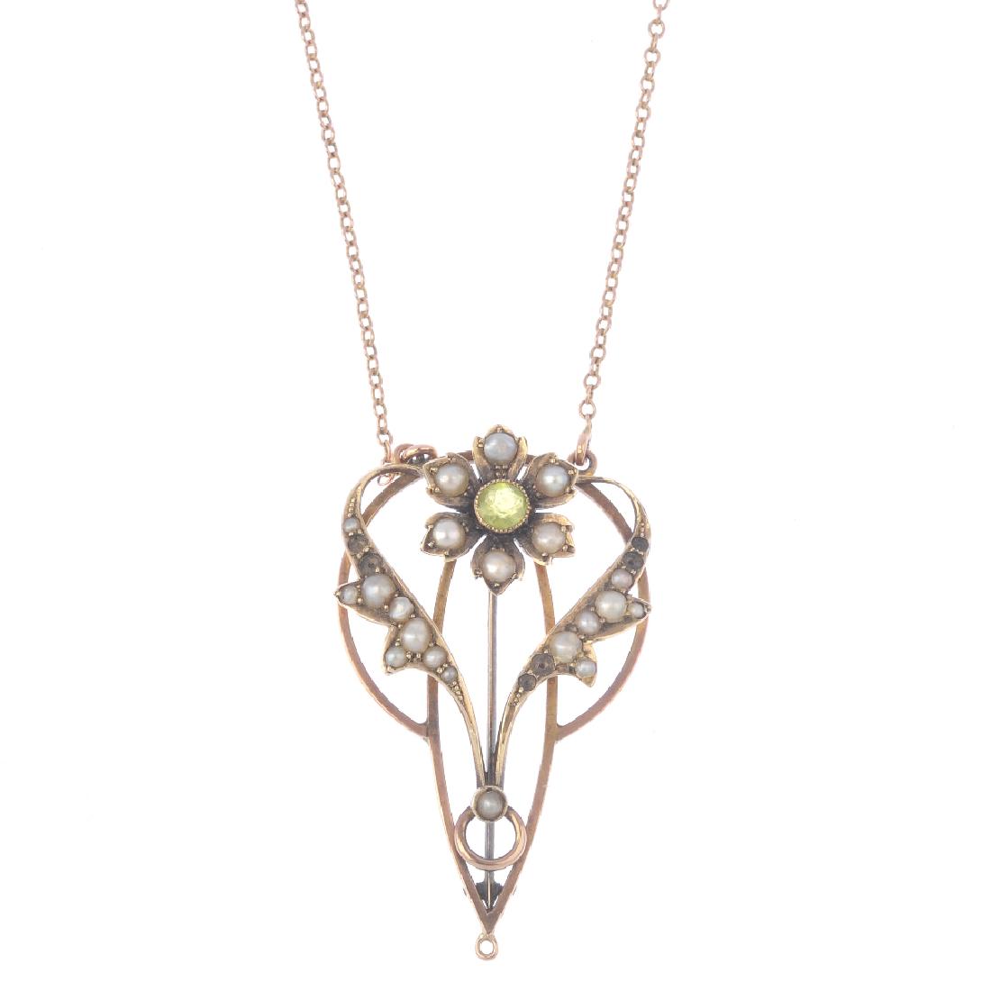 An early 20th century 9ct gold gem-set pendant. Of (1 of 3)