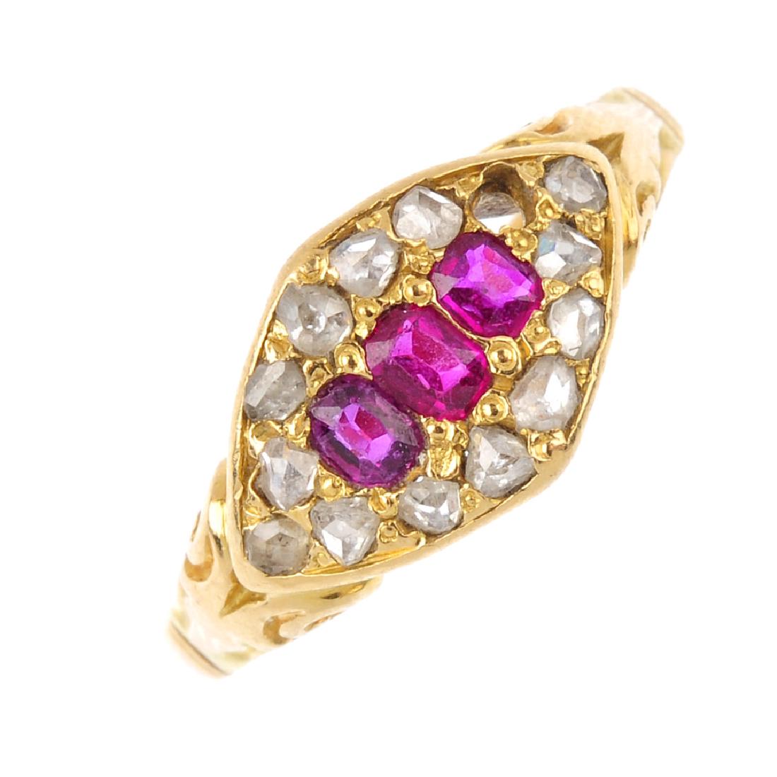 A ruby and diamond dress ring. The graduated oval-shape (1 of 3)