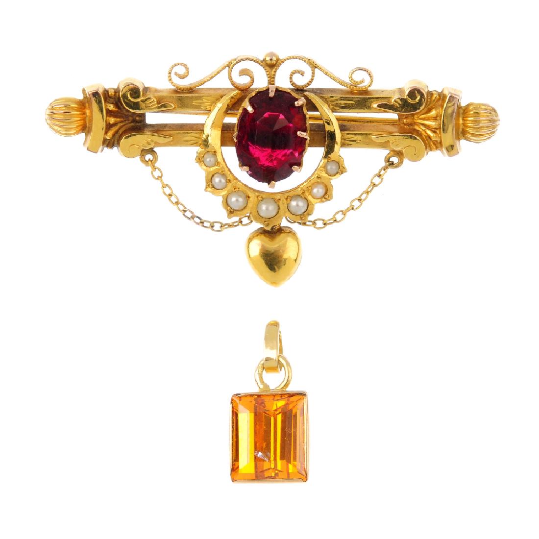 Two items of jewellery. To include an oval-shape red (1 of 2)