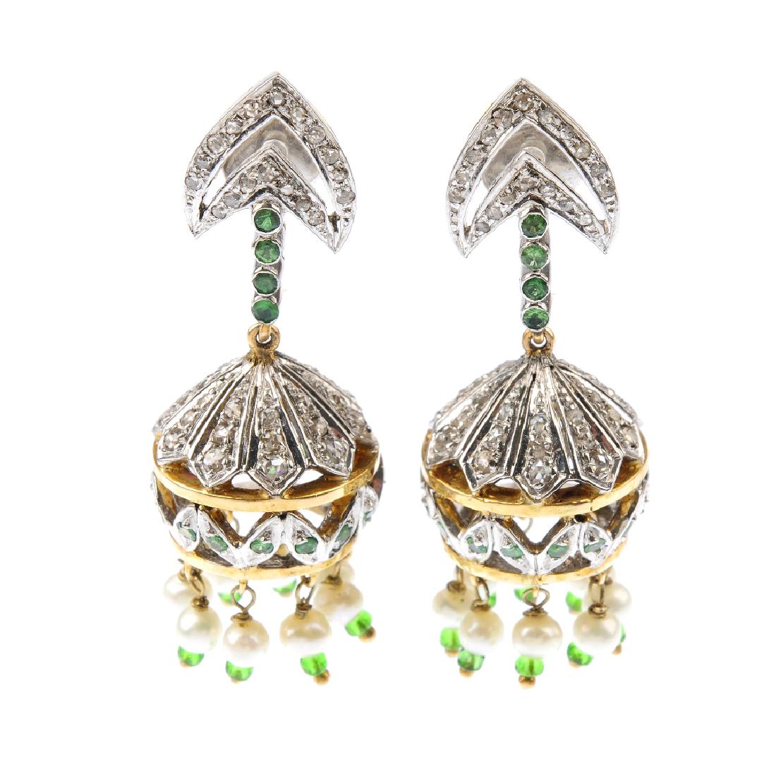 A pair of diamond and gem-set earrings. Each designed (1 of 2)