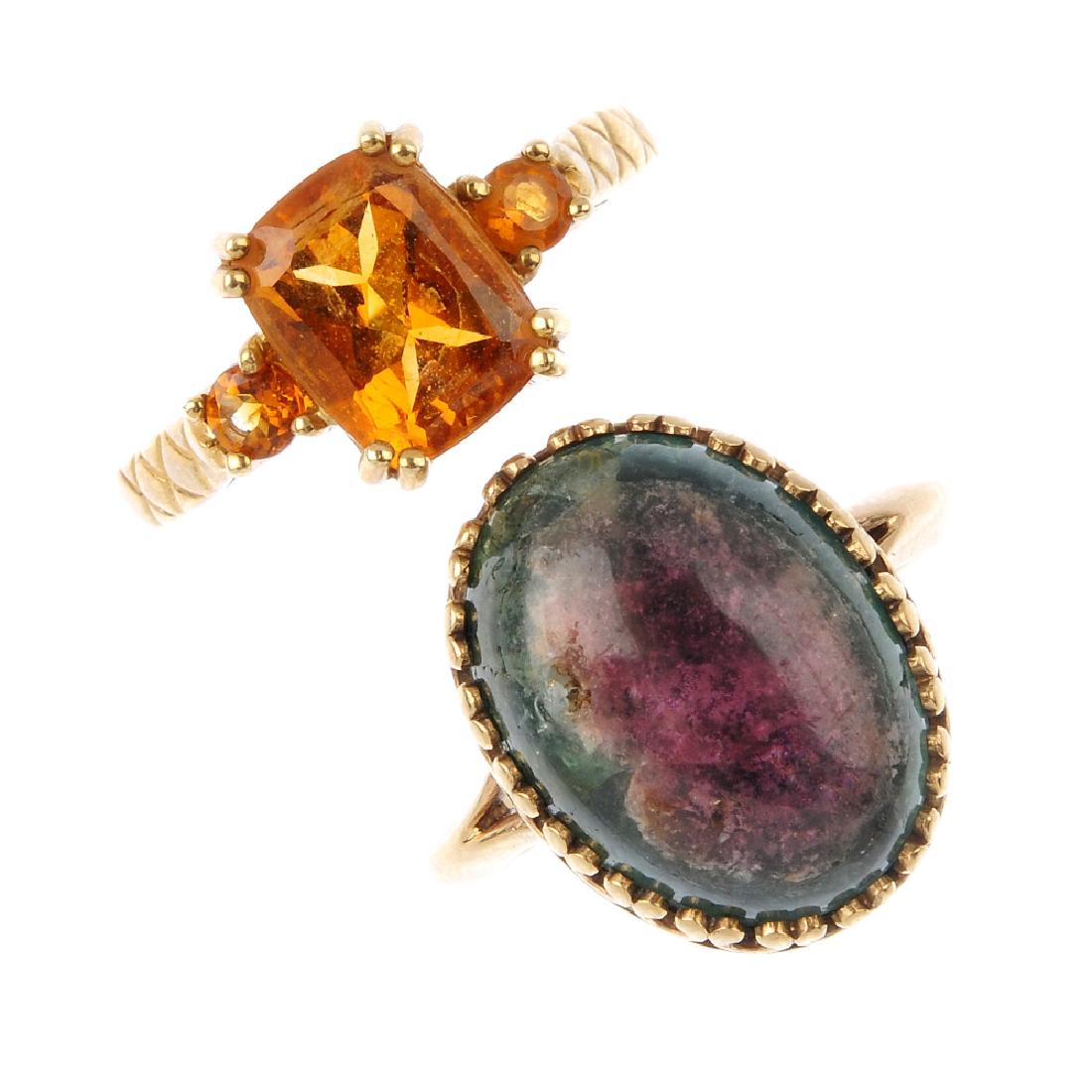 Four gem-set dress rings. To include a 9ct gold citrine (1 of 3)