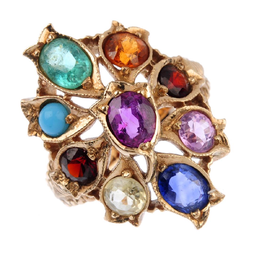 A multi-gem dress ring. Designed as a series of (1 of 3)