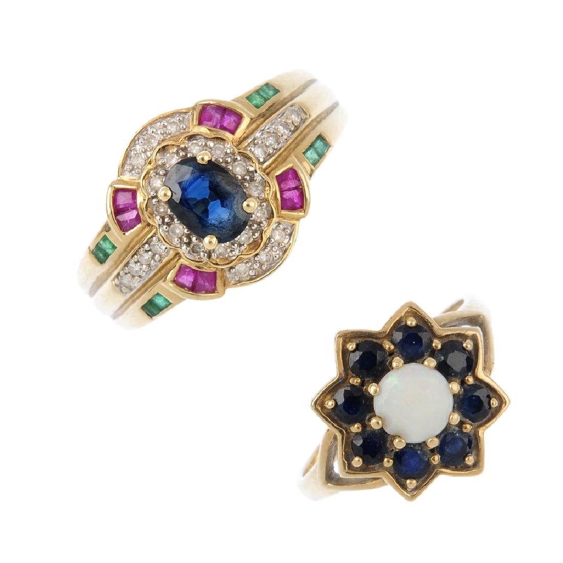 Four 9ct gold gem-set and diamond rings. To include a (1 of 3)