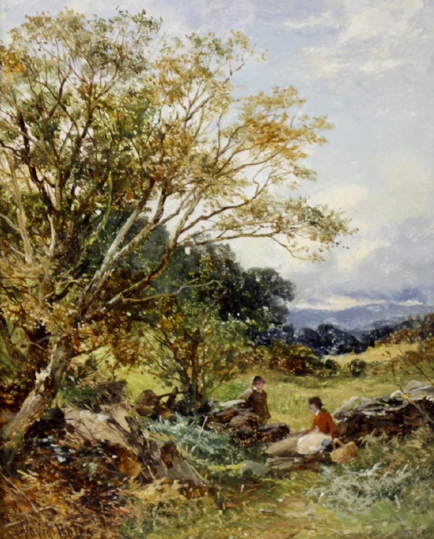 David Bates, (1840-1921) At Capel Curig Oil on board: David Bates, (1840-1921) At Capel Curig Oil on board Signed lower left 10 x 8, (25.5cm x 20.5cm), in entitled and named gilt slip and gilt frame.